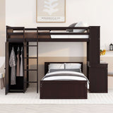 Loft Bed With A Stand Alone Bed, Shelves, Desk, And Wardrobe