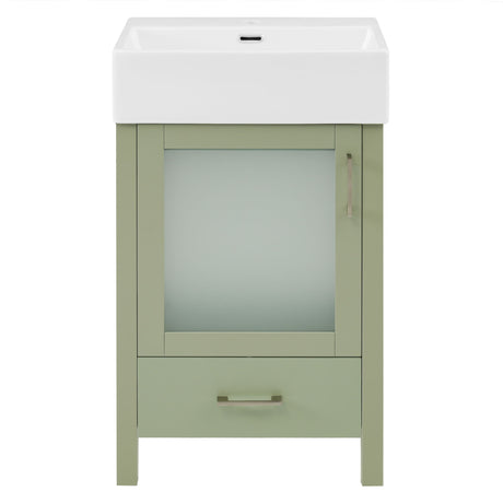 Bathroom Vanity With Ceramic Sink And Ample Storage, Ideal For Small Bathrooms
