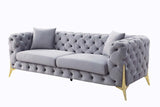 Jelanea - Sofa With 2 Pillows - Gray Velvet & Gold