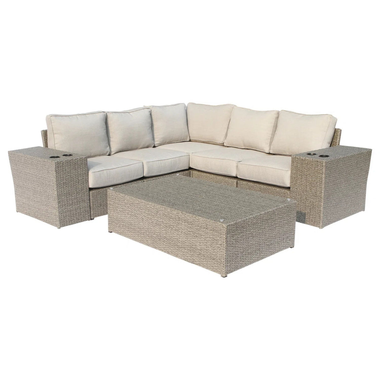Outdoor Wicker Sectional With Weather Resistant Cushions And Table