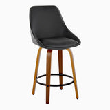 Diana - 26" Fixed-Height Counter Stool With Swivel And Round Black Metal Footrest (Set of 2) - Walnut Wood