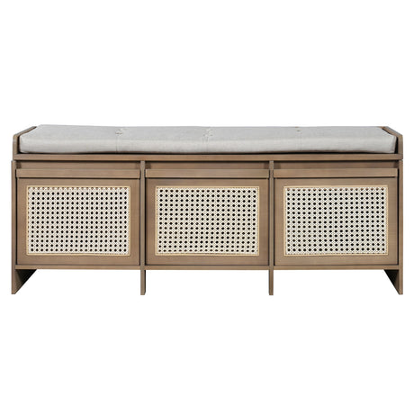 Entryway Shoe Bench With Drawers & Button Tufted Cushion