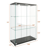 Modern Display Cabinet With LED Lights, Transparent Tempered Glass 2 Door Storage Case With 3 Shelves