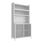 Tall Kitchen Pantry Cabinet With Flip Doors And Pegboard, Anti Tip Steel Storage Hutch