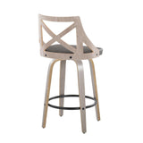 Charlotte - Farmhouse Fixed-Height Swivel Counter Stool (Set of 2) - Light Gray Wood And Gray Faux Leather With Round Black Metal Footrest