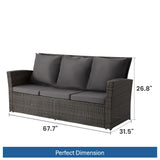 All-Weather Wicker 3 Seat Patio Sofa With Thick Cushions