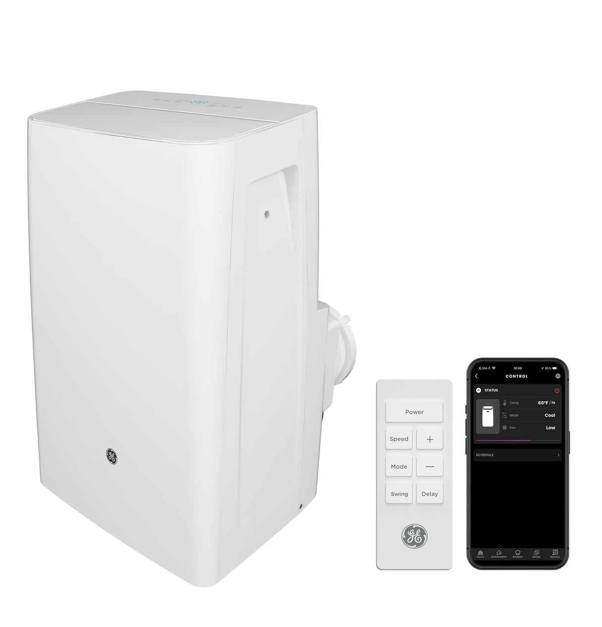 GE 8,000 BTU DOE SACC Smart Portable Air Conditioner with WiFi and Dehumidifier, Medium Rooms up to 350 sq. ft., White