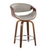Curvo - 24" Fixed-Height Counter Stool With Swivel And Round Chrome Metal Footrest (Set of 2) - Walnut Wood