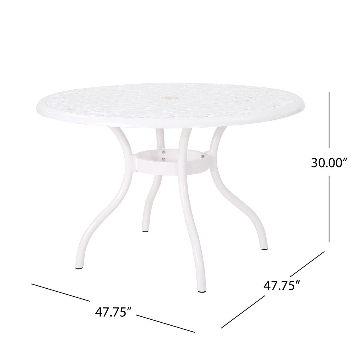 Tranquilius - Outdoor Round Dining Table With Lattice Tabletop, Umbrella Hole And Curved Legs