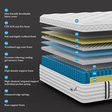 14" Hybrid Mattress, Memory Foam & Pocket Spring Bed, Medium Firm Comfort, Spine Support, Quiet & Breathable - White - King