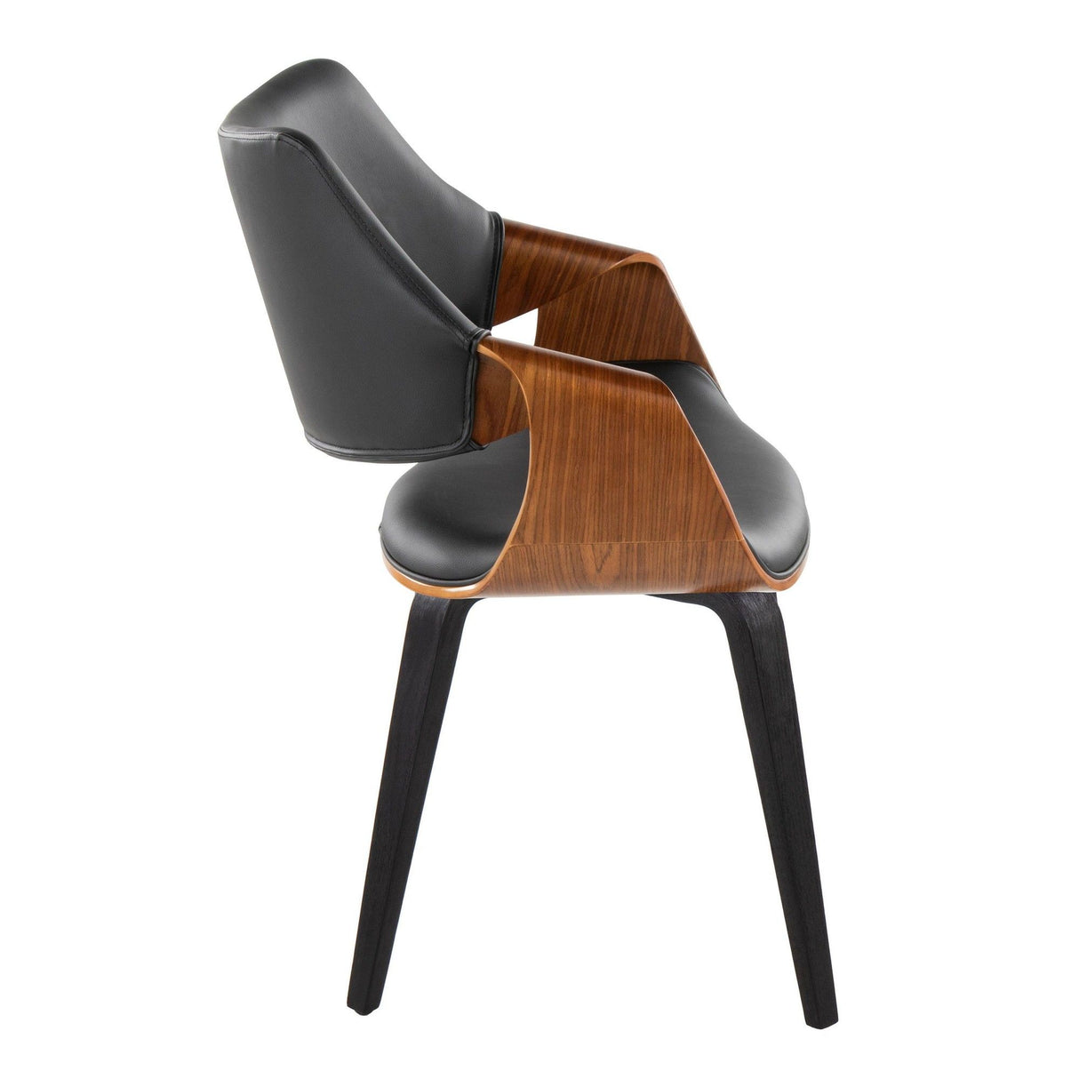 Curvo - High Back Chair (Set of 2) - Black Wood, Walnut Wood, Black Faux Leather