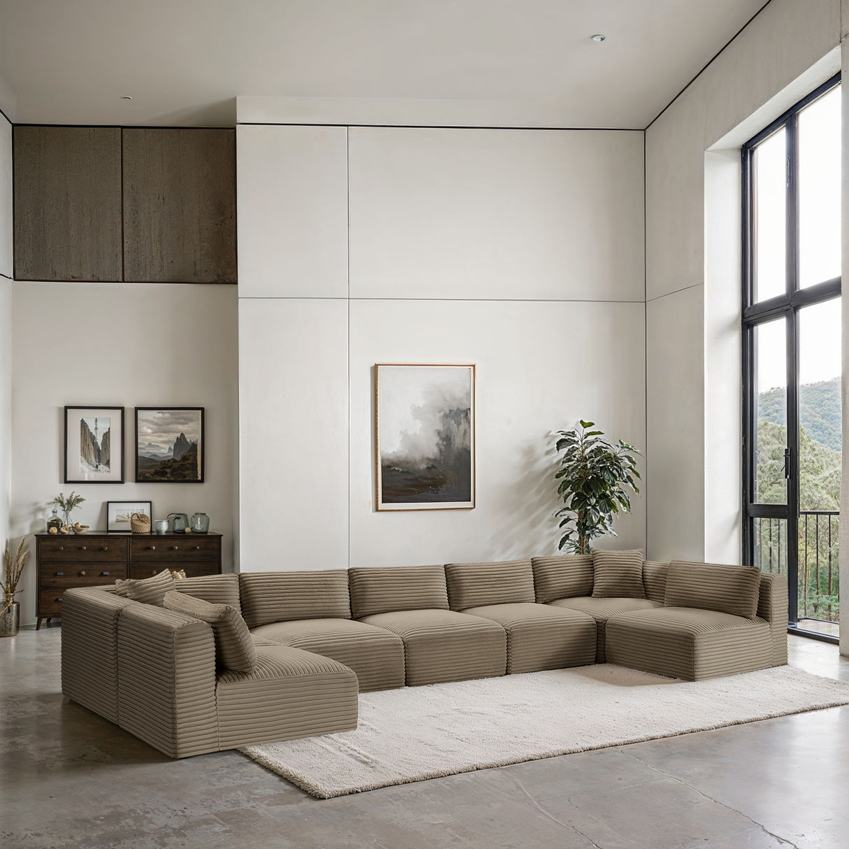 Shaggy - Fabric 7 Piece Modular U-Shaped Armless Sectional