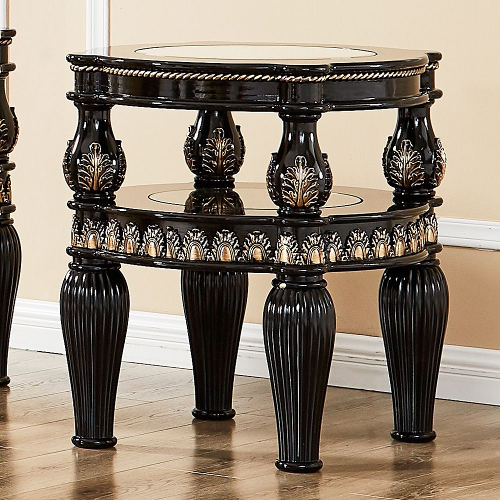 HD-1208 - End Table - Black Enamel With Gold Highlights
