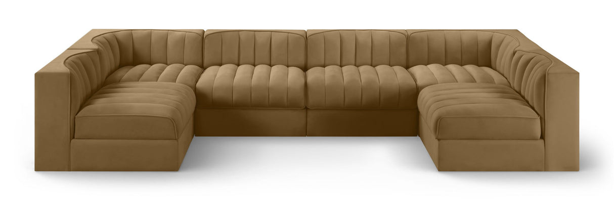 Rummi - Armless Velvet Performance Fabric Upholstered 6 Piece Modular Sectional