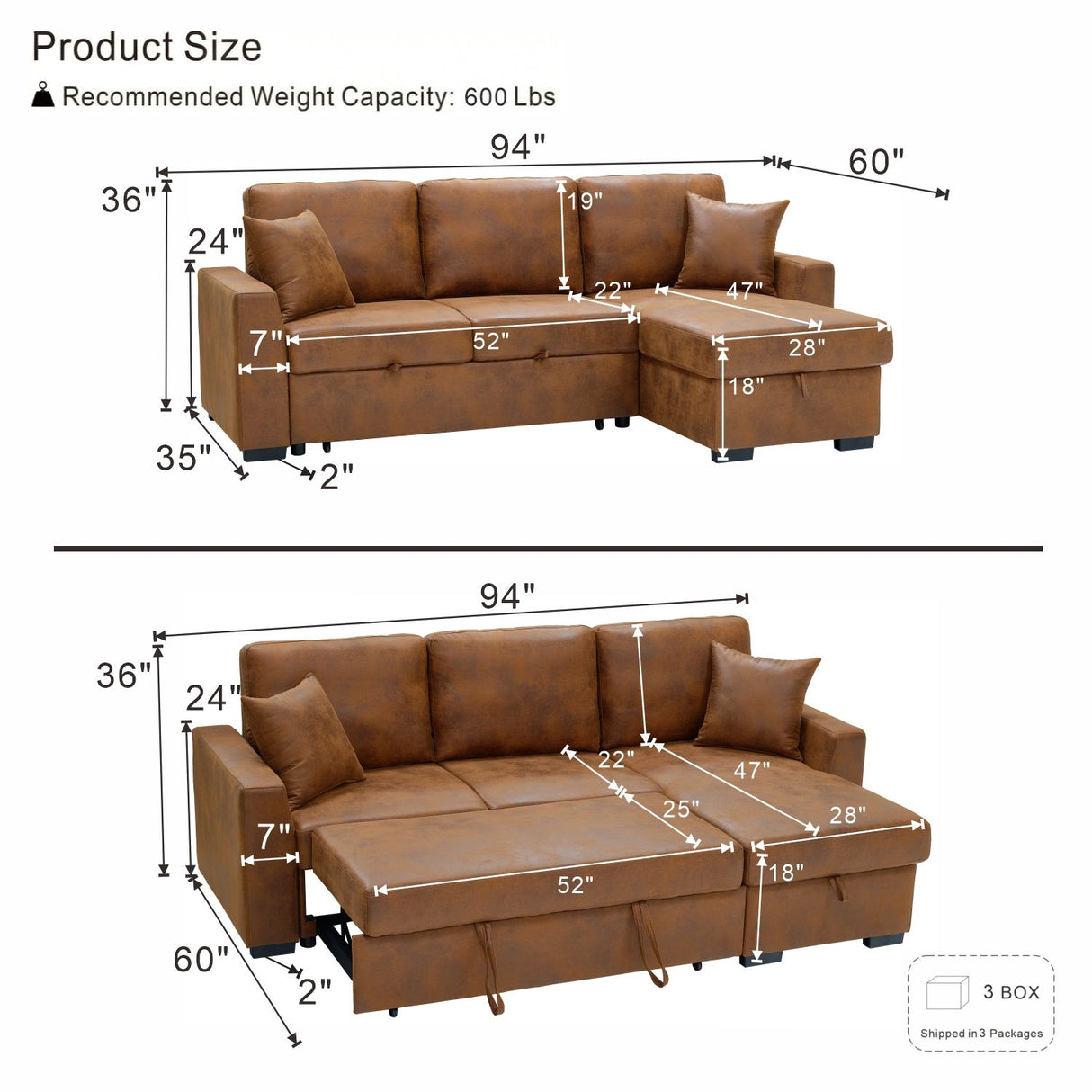 Upholstered Sectional With Pull-Out Bed And Chaise Storage