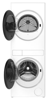 Whirlpool WFH5424SW laundry tower with washer and dryer doors open