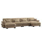 Modern Sectional Sofa With Ottoman, Round Bolster Armrests, Waist And Throw Pillows
