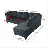 Modern L Shaped Fabric Sectional Sofa With Tufted Detail - Charcoal