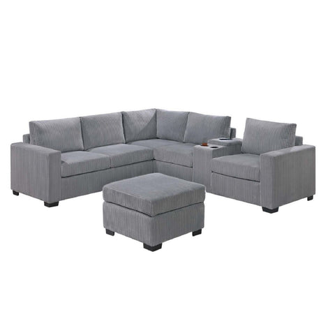 Contemporary L-Shaped Sectional Set With USB Console & Ottoman