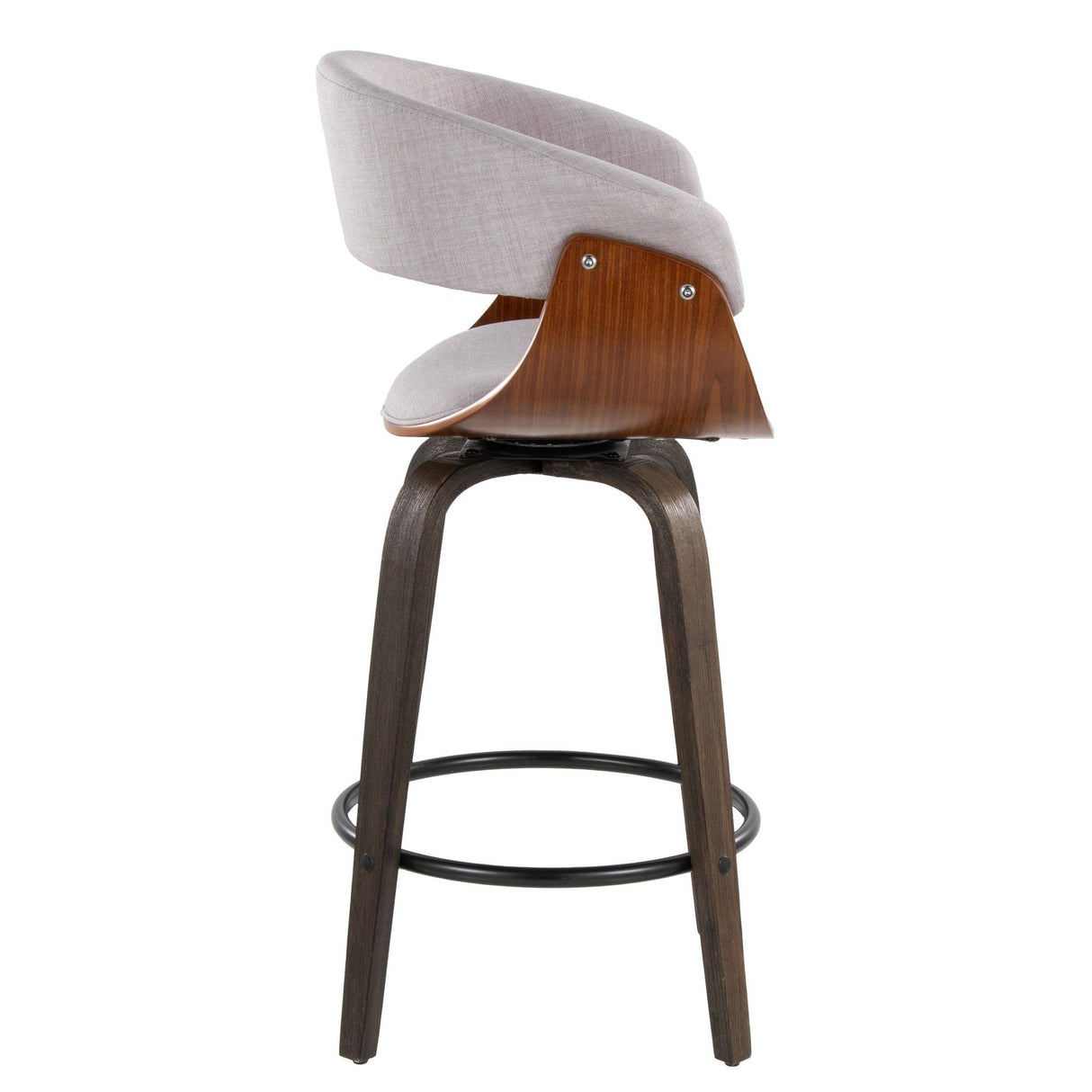 Vintage Mod - 26" Fixed-Height Counter Stool With Swivel (Set of 2) - Walnut Glazed Wood And Stone Fabric With Walnut Wood Accents And Round Black Metal Footrest