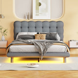 Platform Bed With LED Frame, Thick & Soft And Button Tufted Design Headboard