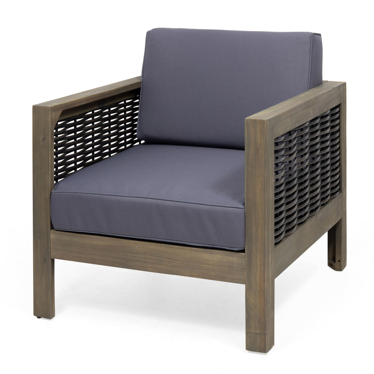 Outdoor Acacia Wood Club Chair With Wicker Accents
