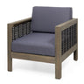Outdoor Acacia Wood Club Chair With Wicker Accents