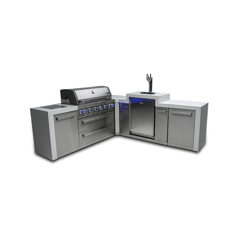 Mont Alpi Deluxe Series 8 Ft L-Shaped Propane Outdoor Kitchen Island w/ Side Burner & Kegerator - MAi805-D90KEG