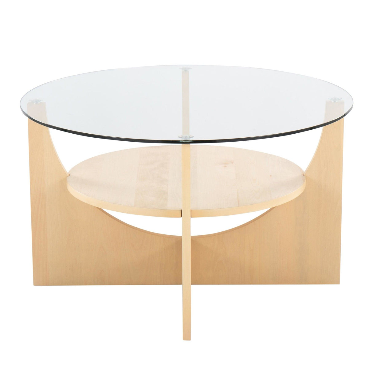U-Shaped - Contemporary Coffee Table - Natural Wood And Clear Glass