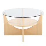 U-Shaped - Contemporary Coffee Table - Natural Wood And Clear Glass