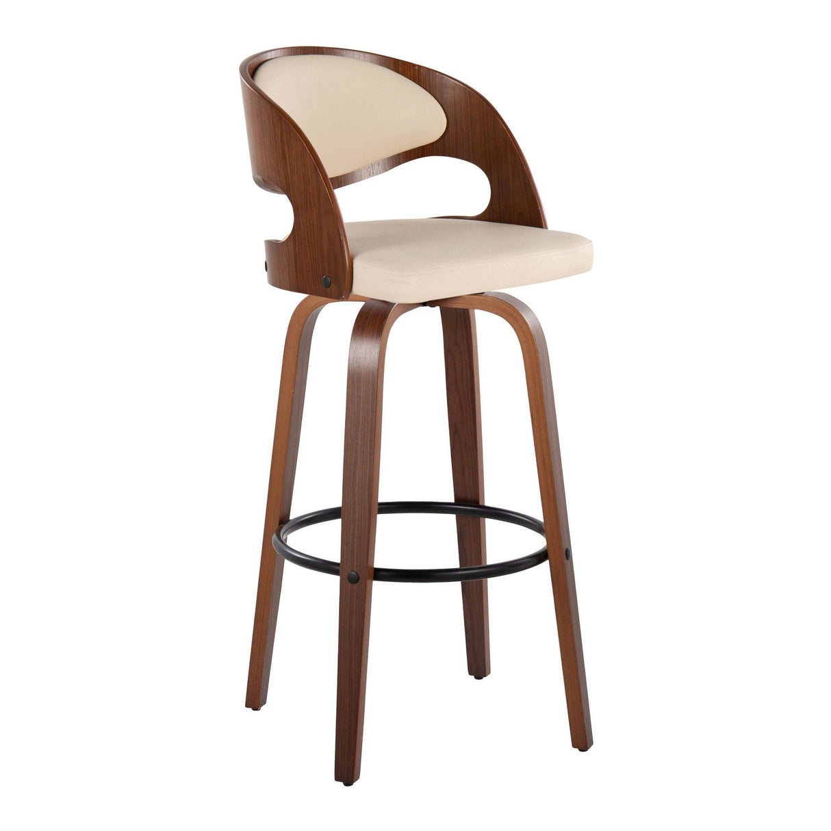 Pino - Fixed-Height Barstool (Set of 2) - Walnut Wood, Black Footrest