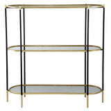3 Tier Metal Console Table, Mirrored Shelf - Golden Black