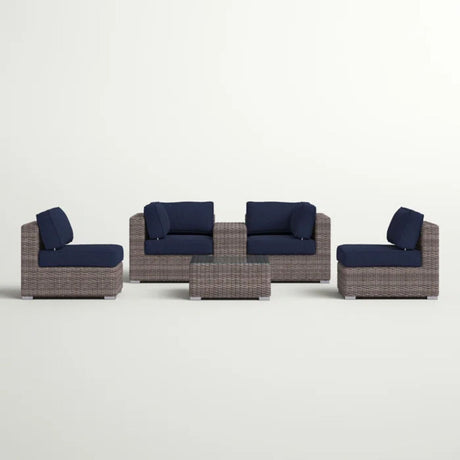 Wicker Seating Group Set With Table And Cushions