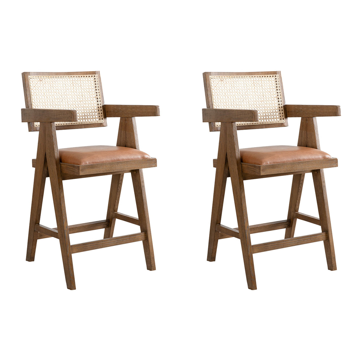 Harley - Nutmeg Brown Solid Wood And Rattan Upholstered 26" Counter Height Barstool