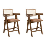 Harley - Nutmeg Brown Solid Wood And Rattan Upholstered 26" Counter Height Barstool