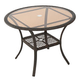 Outdoor Table With Woven Rattan Design - Brown