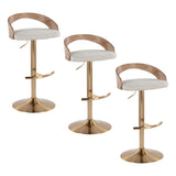 Grotto - Adjustable Barstool - Gold Metal, Whitewashed Wood