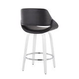 Cinch - Contemporary Fixed-Height Swivel Counter Stool (Set of 2) - White Wood / Black Faux Leather / Round Chrome Footrest
