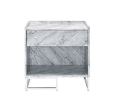 Azrael - Accent Table - White Printed Faux Marble & Chrome