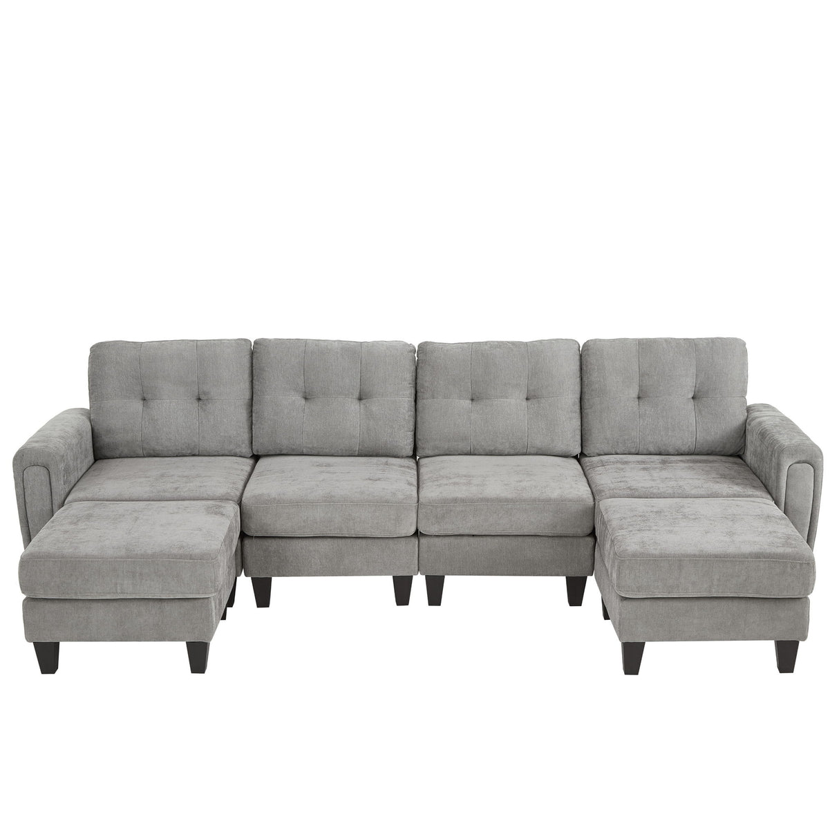 Modular Sectional Sofa With Movable Ottomans, USB Ports & Side Tables