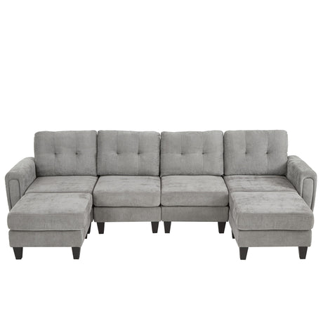 Modular Sectional Sofa With Movable Ottomans, USB Ports & Side Tables