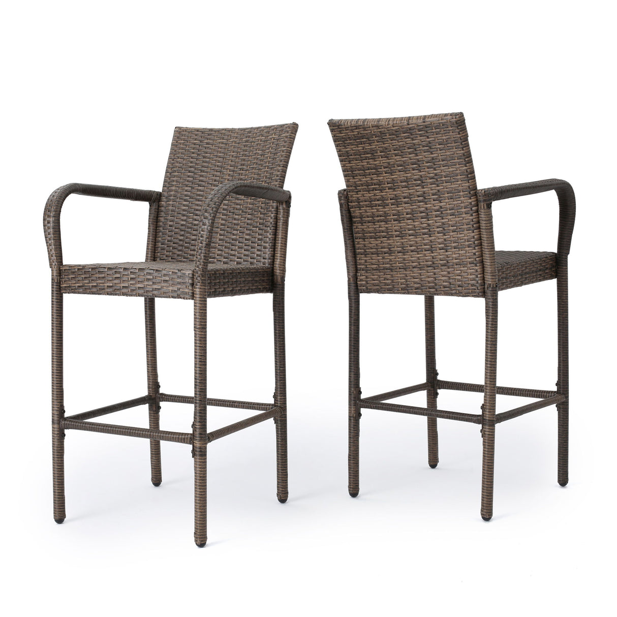 Outdoor Wicker Barstools With Rattan And Iron Frame