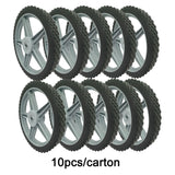 Universal 12" Spoked Plastic Wheel And Tire For Lawn Mowers & Trolley Carts, 10 Pack - Black