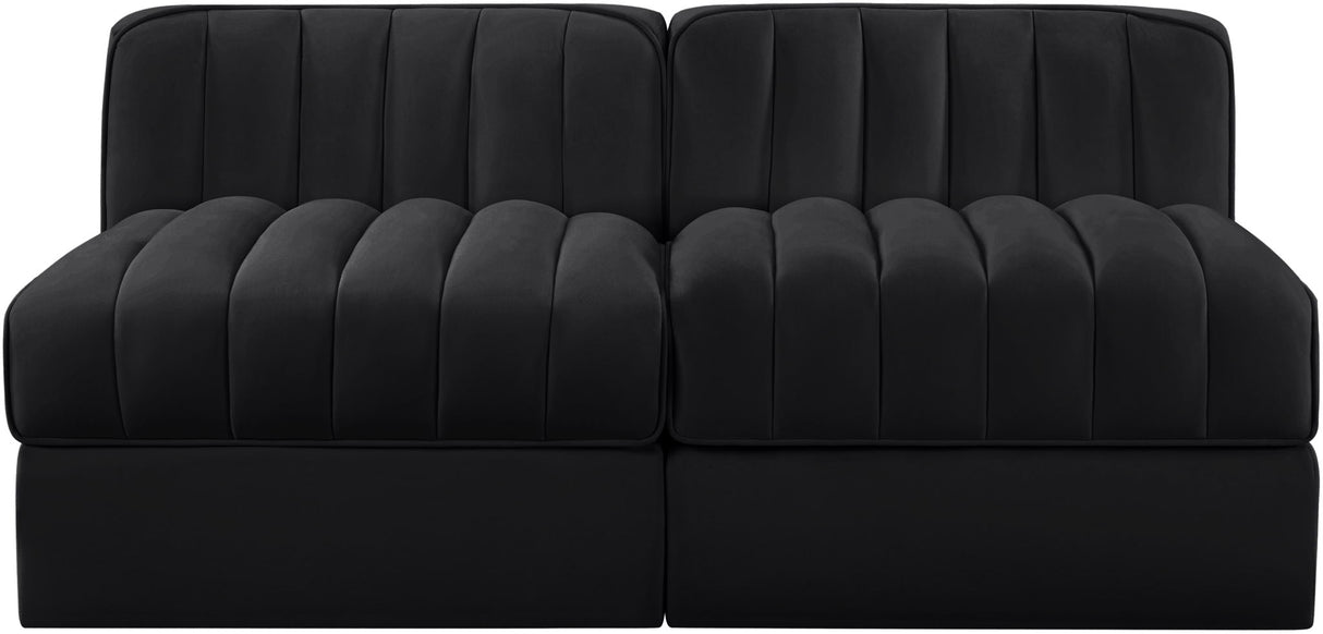 Rummi - Velvet Performance Fabric Upholstered 2 Piece Modular Armless Loveseat