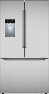 Bosch B36FD10ENS 36" French door refrigerator in stainless steel, front view
