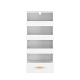 4 Tier Freestanding Bookshelf With 3 Sliding Drawers And 1 Bottom Drawer - White
