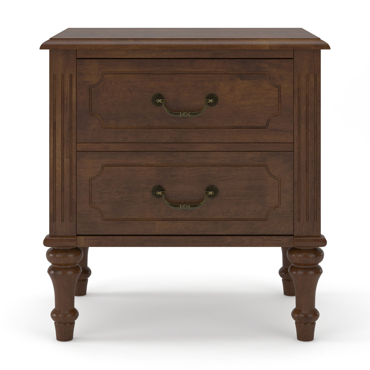 Fluted Nightstand With 2 Drawers, Bedside Table - Walnut