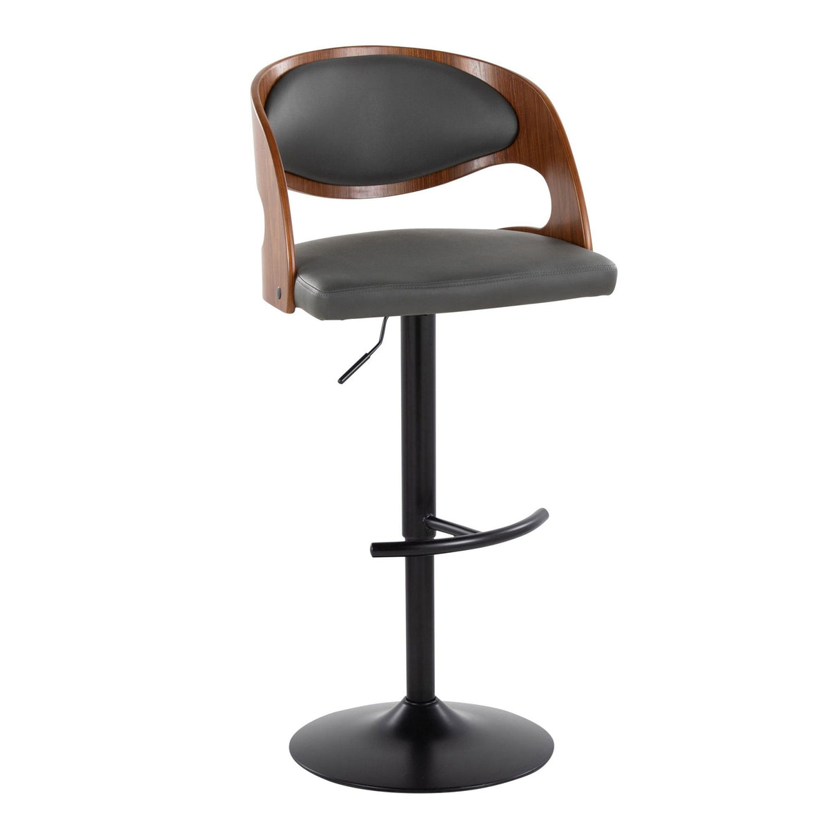 Pino - Mid-Century Modern Adjustable Swivel Barstool (Set of 2) - Black Metal, Walnut Wood