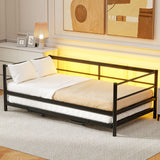 Industrial Metal Daybed With Adjustable Pop Up Trundle And LED Strip