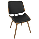 Lombardi - Mid-Century Modern Dining / Accent Chair (Set of 2) - Walnut With Black Faux Leather